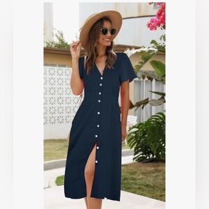 Elegant Navy Button-Down Dress